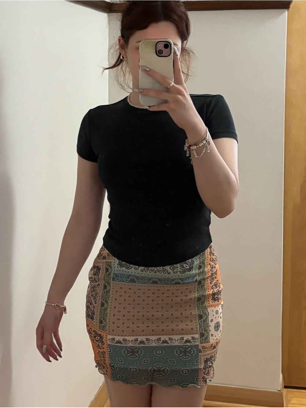 Patchwork Bandana Mini Skirt in Turquoise and Orange